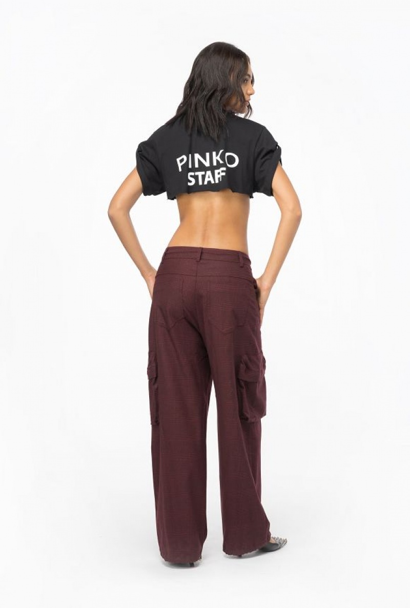 Pinko Prince-of-wales Flannel Cargo Trousers BURGUNDY/BLACK | SN-PKO33796