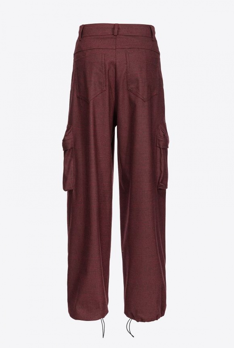 Pinko Prince-of-wales Flannel Cargo Trousers BURGUNDY/BLACK | SN-PKO33796