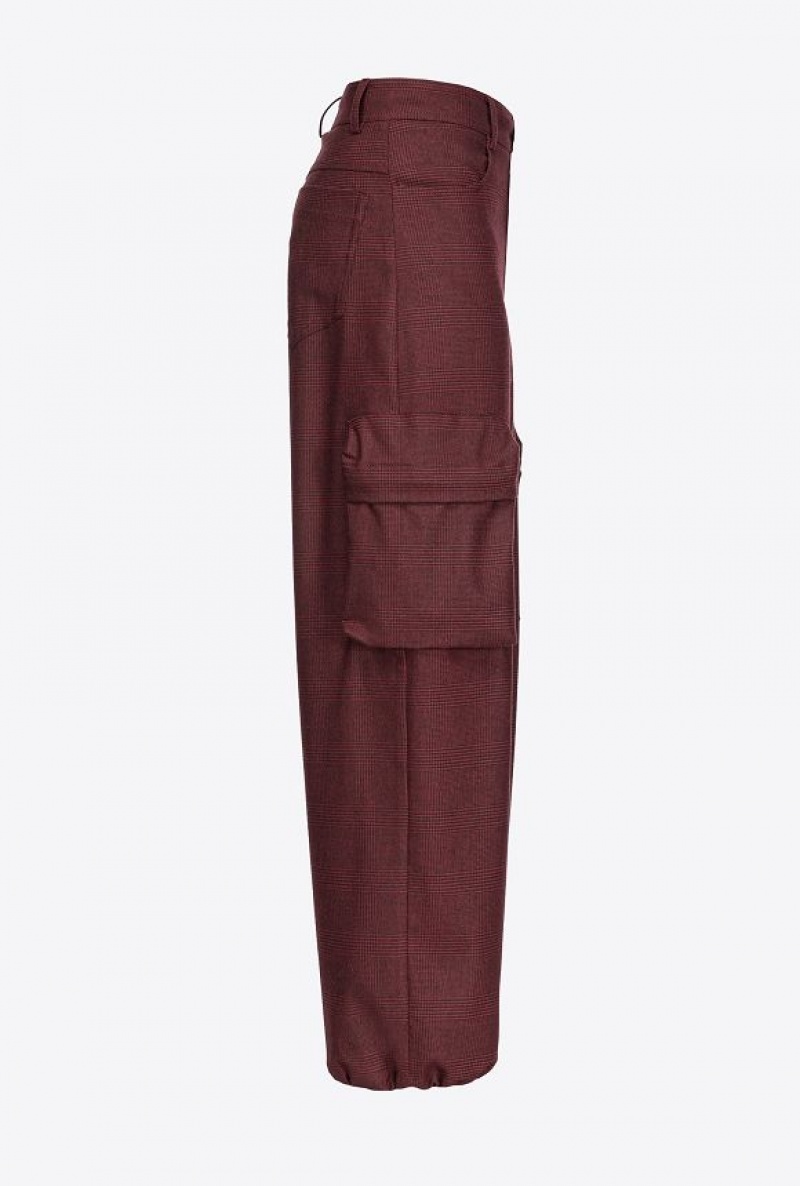 Pinko Prince-of-wales Flannel Cargo Trousers BURGUNDY/BLACK | SN-PKO33796