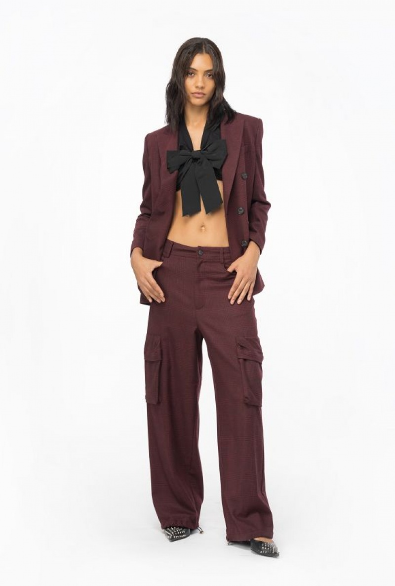 Pinko Prince-of-wales Flannel Cargo Trousers BURGUNDY/BLACK | SN-PKO33796