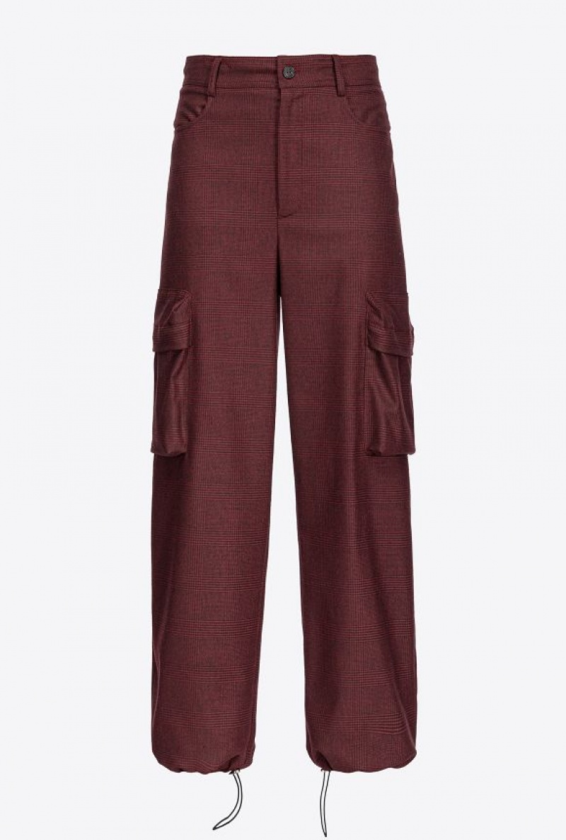 Pinko Prince-of-wales Flannel Cargo Trousers BURGUNDY/BLACK | SN-PKO33878