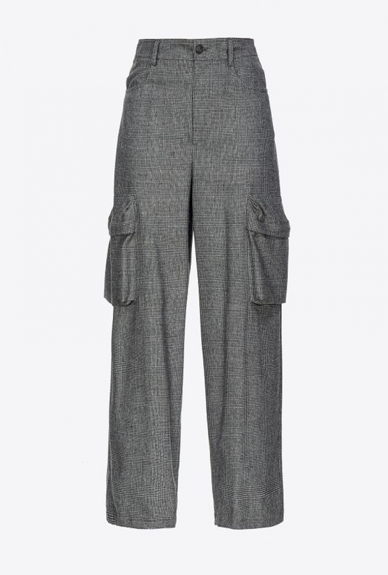 Pinko Prince-of-wales Flannel Cargo Trousers GREY/BLACK | SN-PKO33910