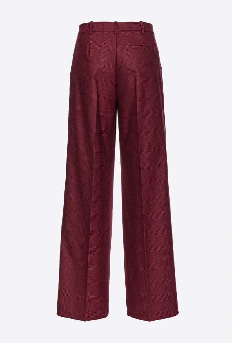 Pinko Prince-of-wales Flannel Palazzo Trousers BURGUNDY/BLACK | SN-PKO33799