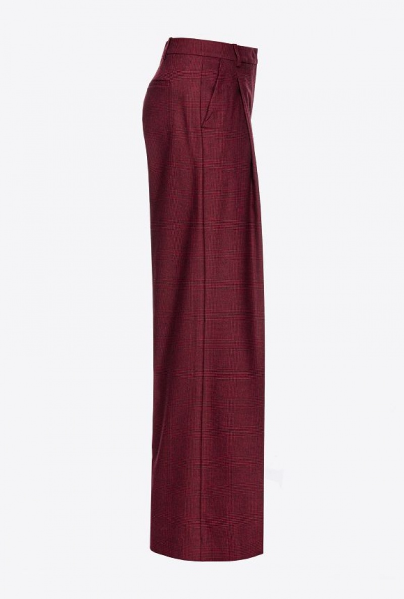 Pinko Prince-of-wales Flannel Palazzo Trousers BURGUNDY/BLACK | SN-PKO33799