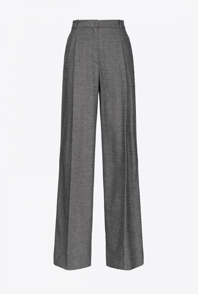 Pinko Prince-of-wales Flannel Palazzo Trousers GREY/BLACK | SN-PKO33800