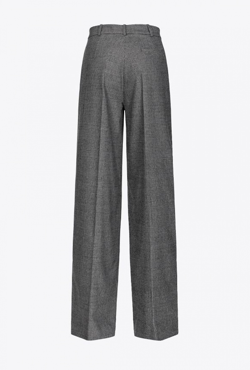 Pinko Prince-of-wales Flannel Palazzo Trousers GREY/BLACK | SN-PKO33800