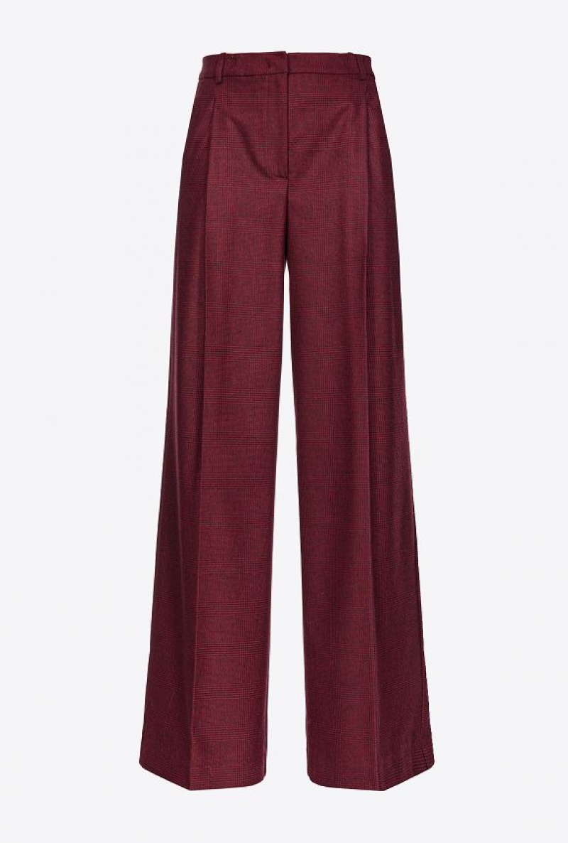 Pinko Prince-of-wales Flannel Palazzo Trousers BURGUNDY/BLACK | SN-PKO33837