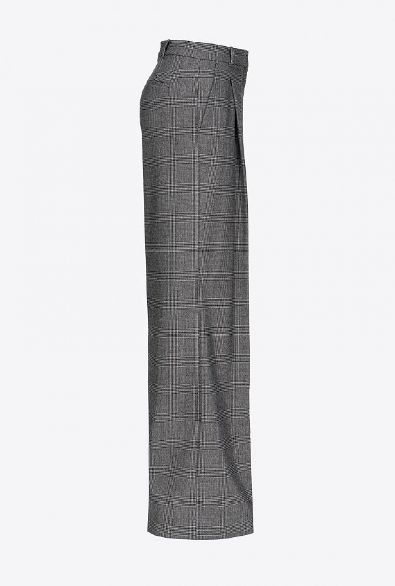 Pinko Prince-of-wales Flannel Palazzo Trousers GREY/BLACK | SN-PKO33909