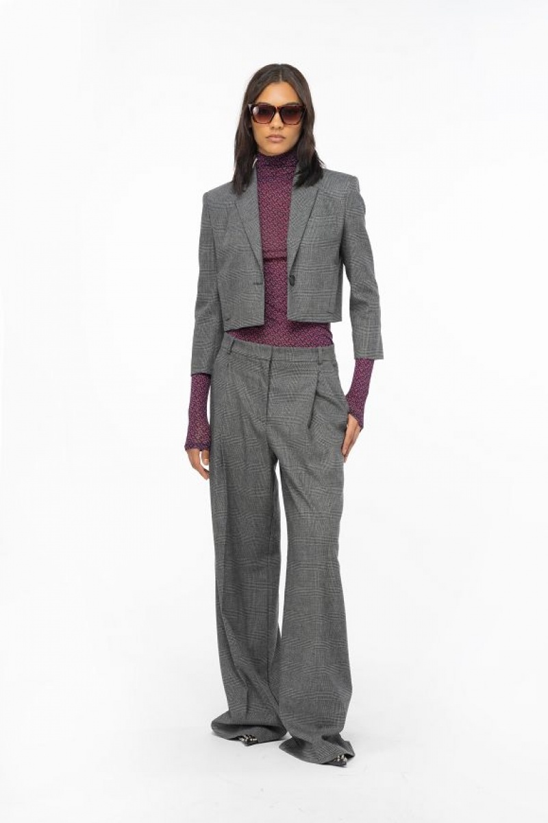 Pinko Prince-of-wales Flannel Palazzo Trousers GREY/BLACK | SN-PKO33909