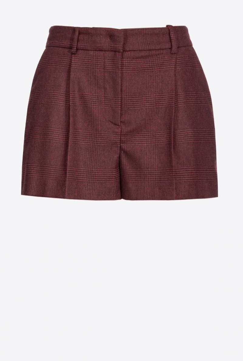 Pinko Prince-of-wales Flannel Shorts BURGUNDY/BLACK | SN-PKO33880