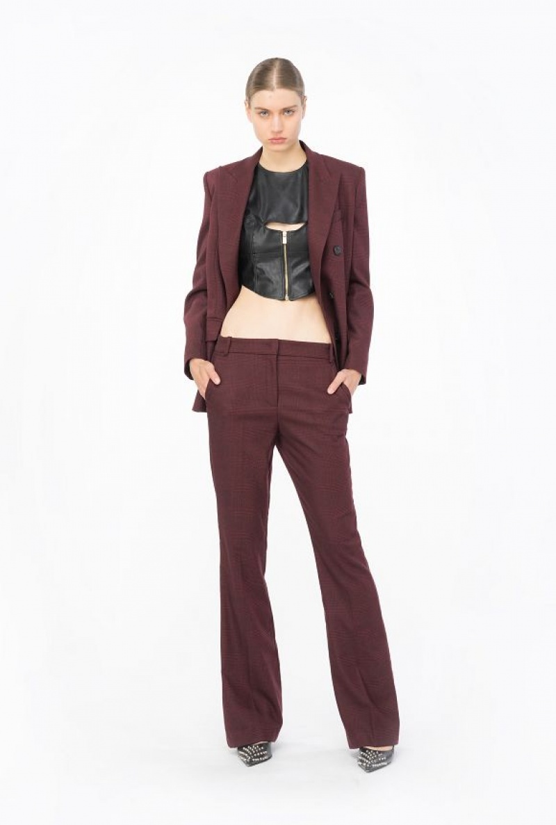 Pinko Prince-of-wales Flannel Trousers BURGUNDY/BLACK | SN-PKO33797