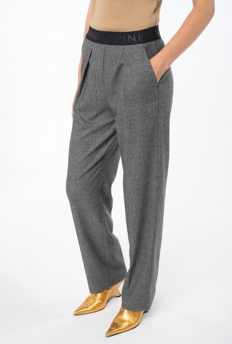 Pinko Prince-of-wales Trousers With Elasticated Waist GREY/BLACK | SN-PKO33783