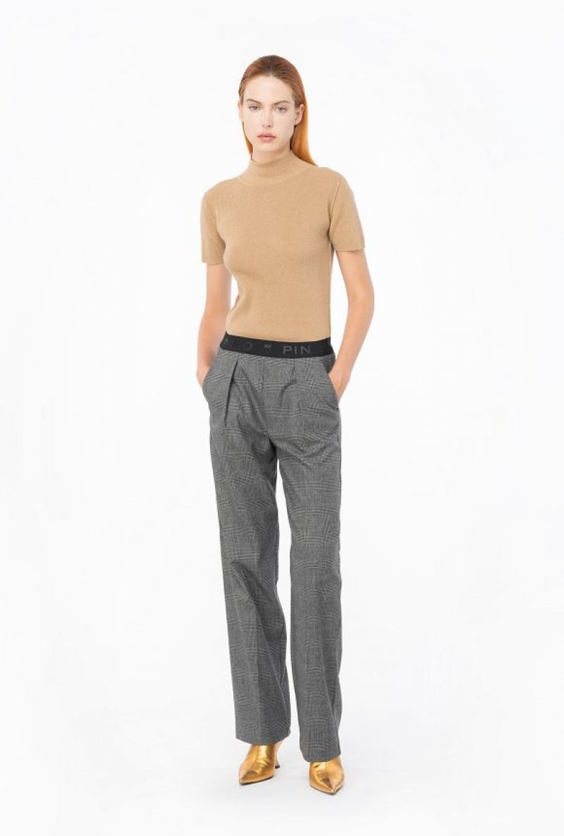 Pinko Prince-of-wales Trousers With Elasticated Waist GREY/BLACK | SN-PKO33783