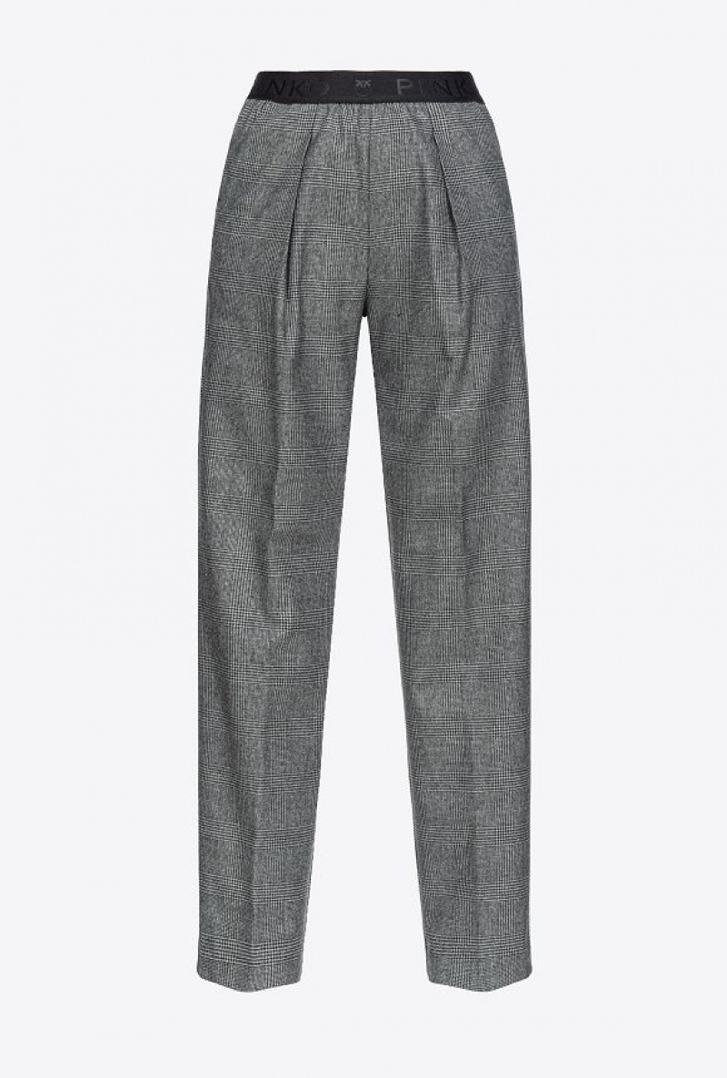 Pinko Prince-of-wales Trousers With Elasticated Waist GREY/BLACK | SN-PKO33907