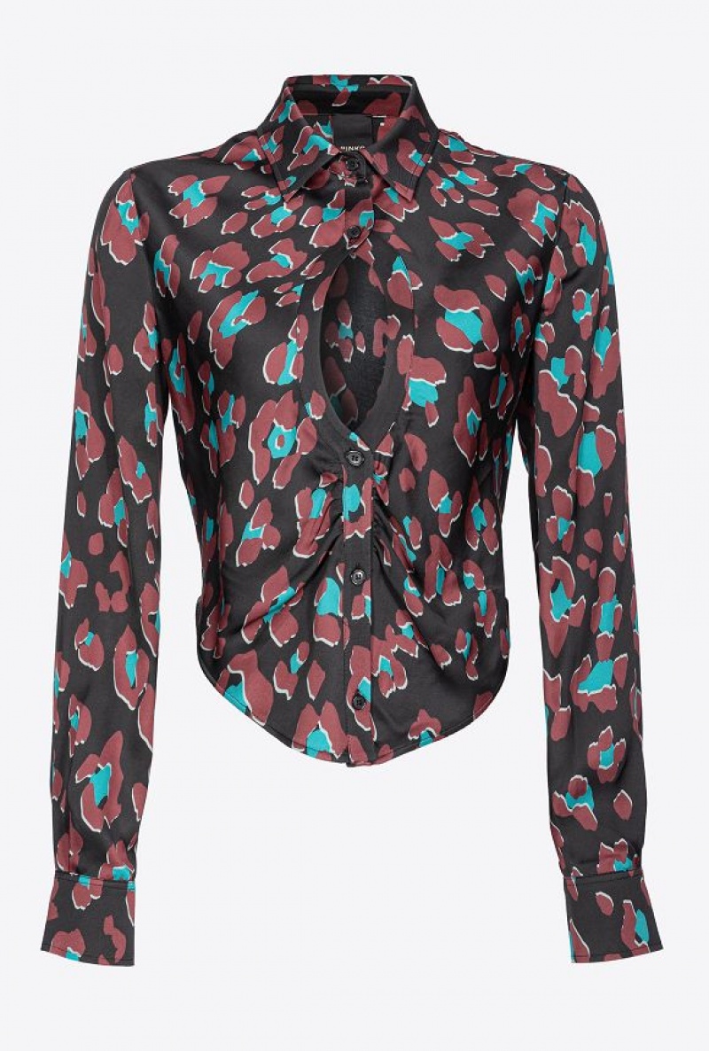 Pinko Psychedelic Dotted Shirt BLACK/LIGHT GREEN/BURGUNDY | SN-PKO33162