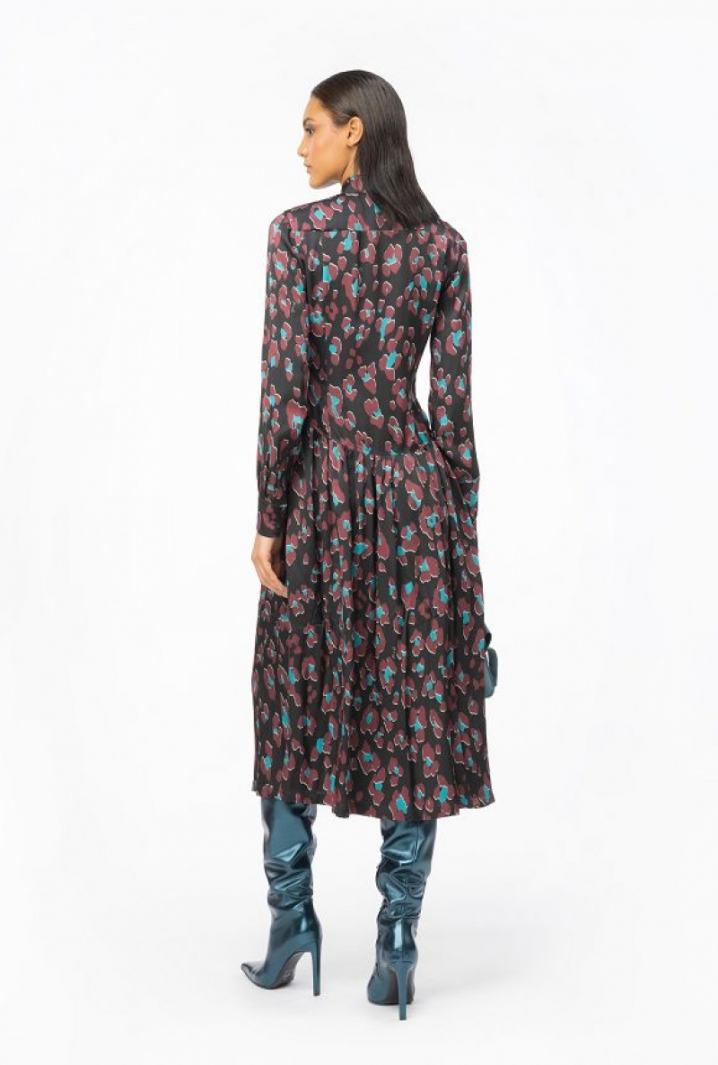 Pinko Psychedelic Dotted Shirt Dress BLACK/LIGHT GREEN/BURGUNDY | SN-PKO33100