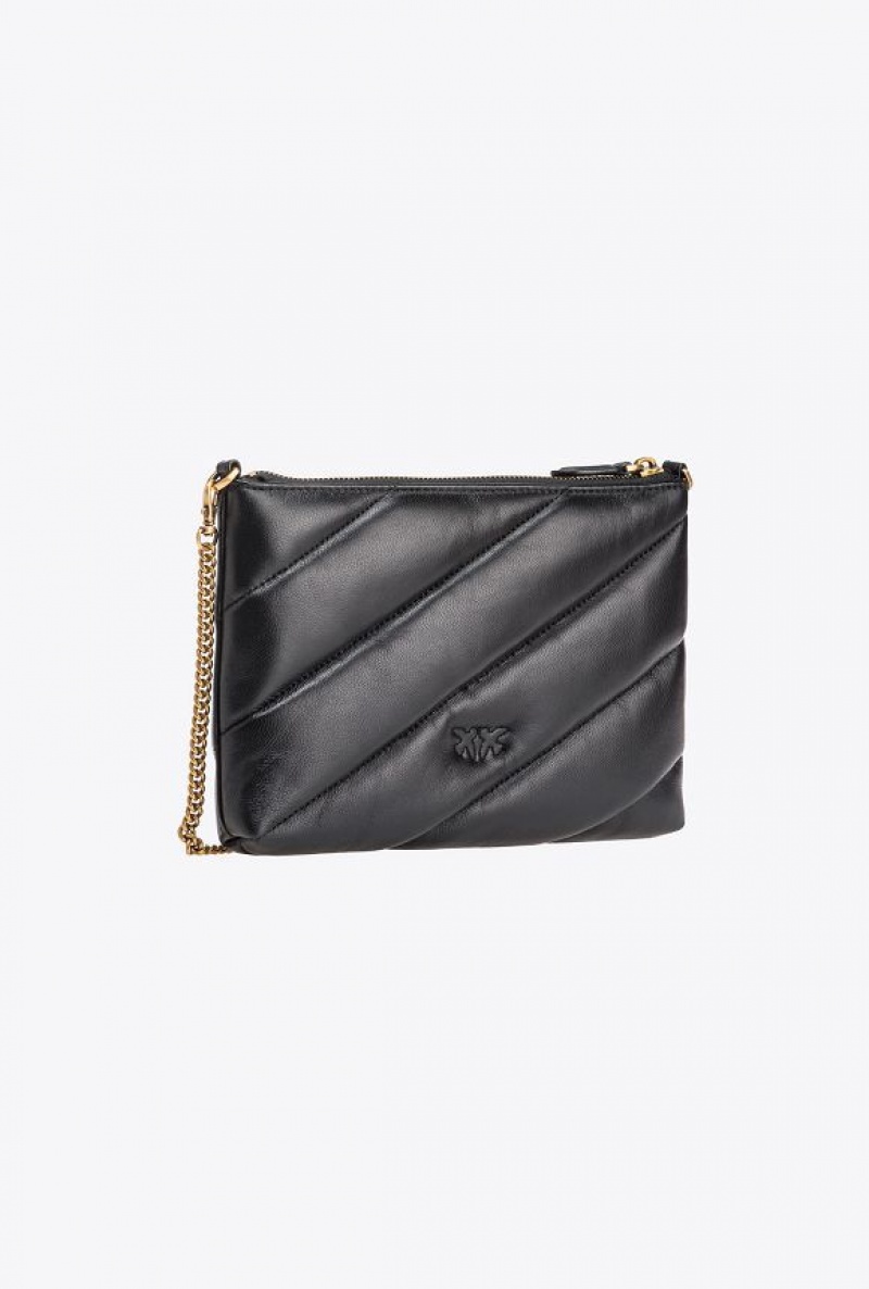 Pinko Quilted Nappa Leather Flat Bag BLACK-ANTIQUE GOLD | SN-PKO32897