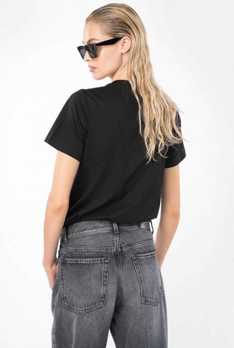 Pinko Rhinestone Logo T-shirt LIMO BLACK | SN-PKO33365