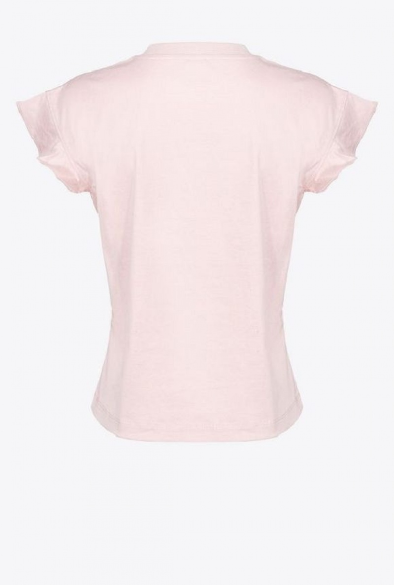 Pinko Rhinestone-logo T-shirt With Flounced Sleeves NUDE - BABY | SN-PKO33253