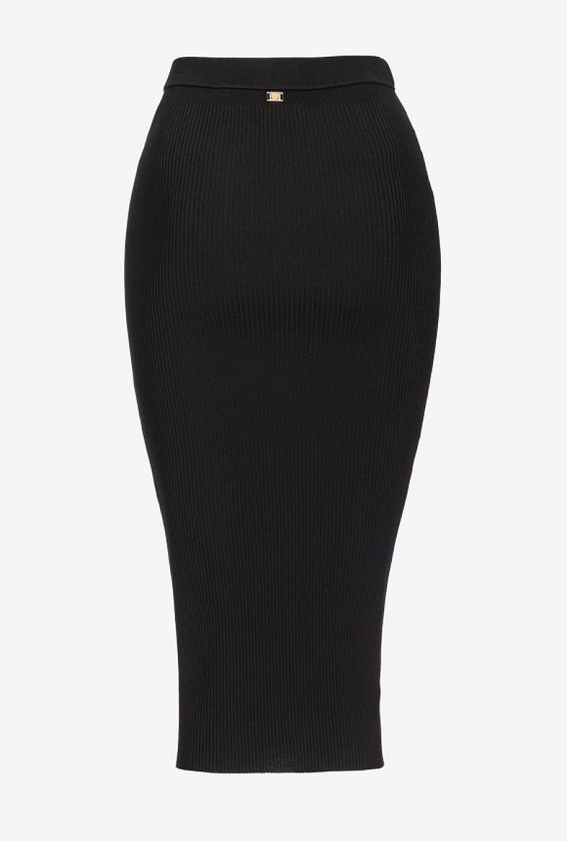 Pinko Ribbed Calf-length Skirt LIMO BLACK | SN-PKO34067