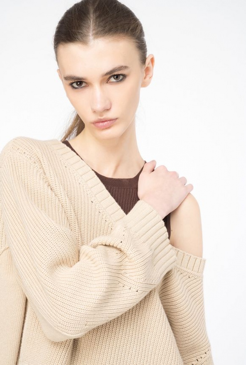 Pinko Ribbed Cotton And Cashmere Pullover BEIGE-CHAMOIS | SN-PKO33228