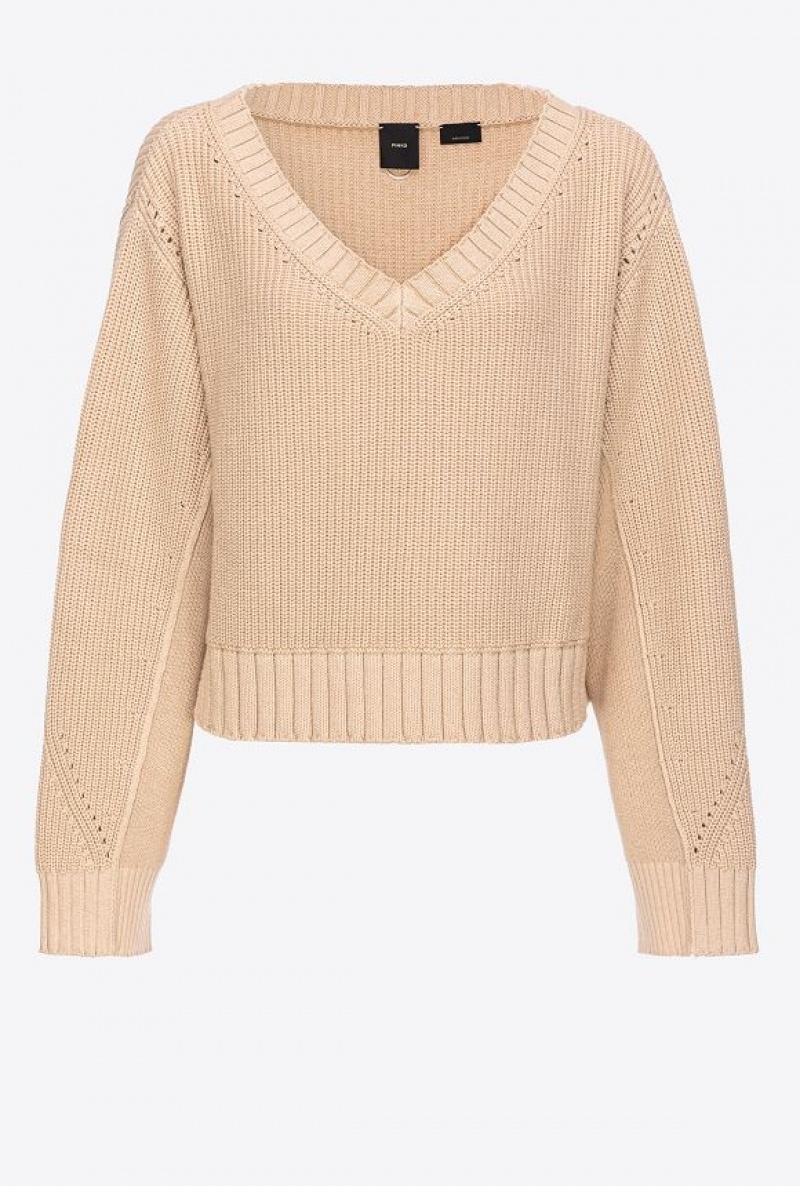 Pinko Ribbed Cotton And Cashmere Pullover BEIGE-CHAMOIS | SN-PKO33228