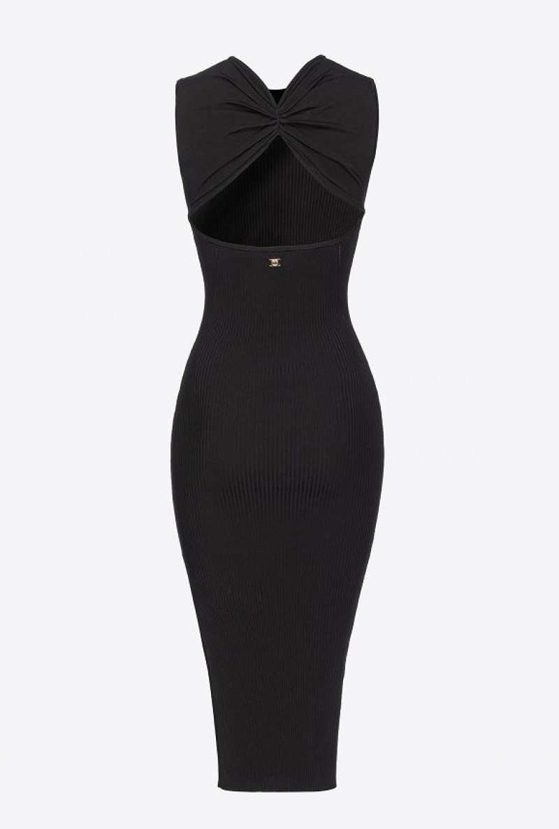 Pinko Ribbed Knit Calf-length Dress LIMO BLACK | SN-PKO33016