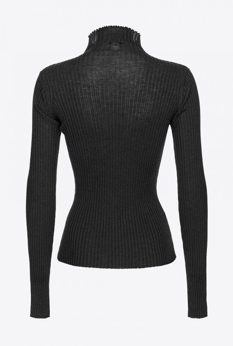 Pinko Ribbed Knit Turtleneck LIMO BLACK | SN-PKO33392