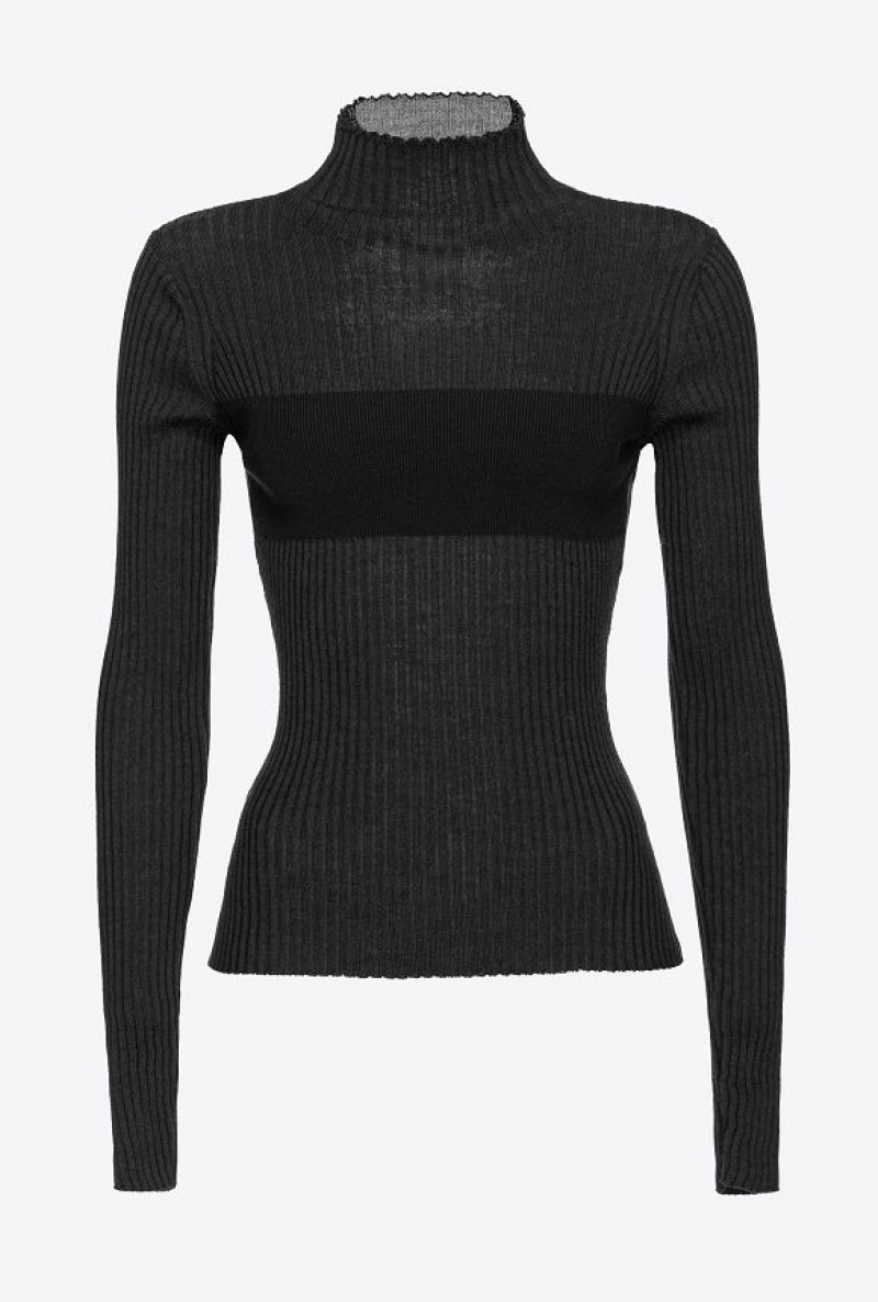 Pinko Ribbed Knit Turtleneck LIMO BLACK | SN-PKO33468