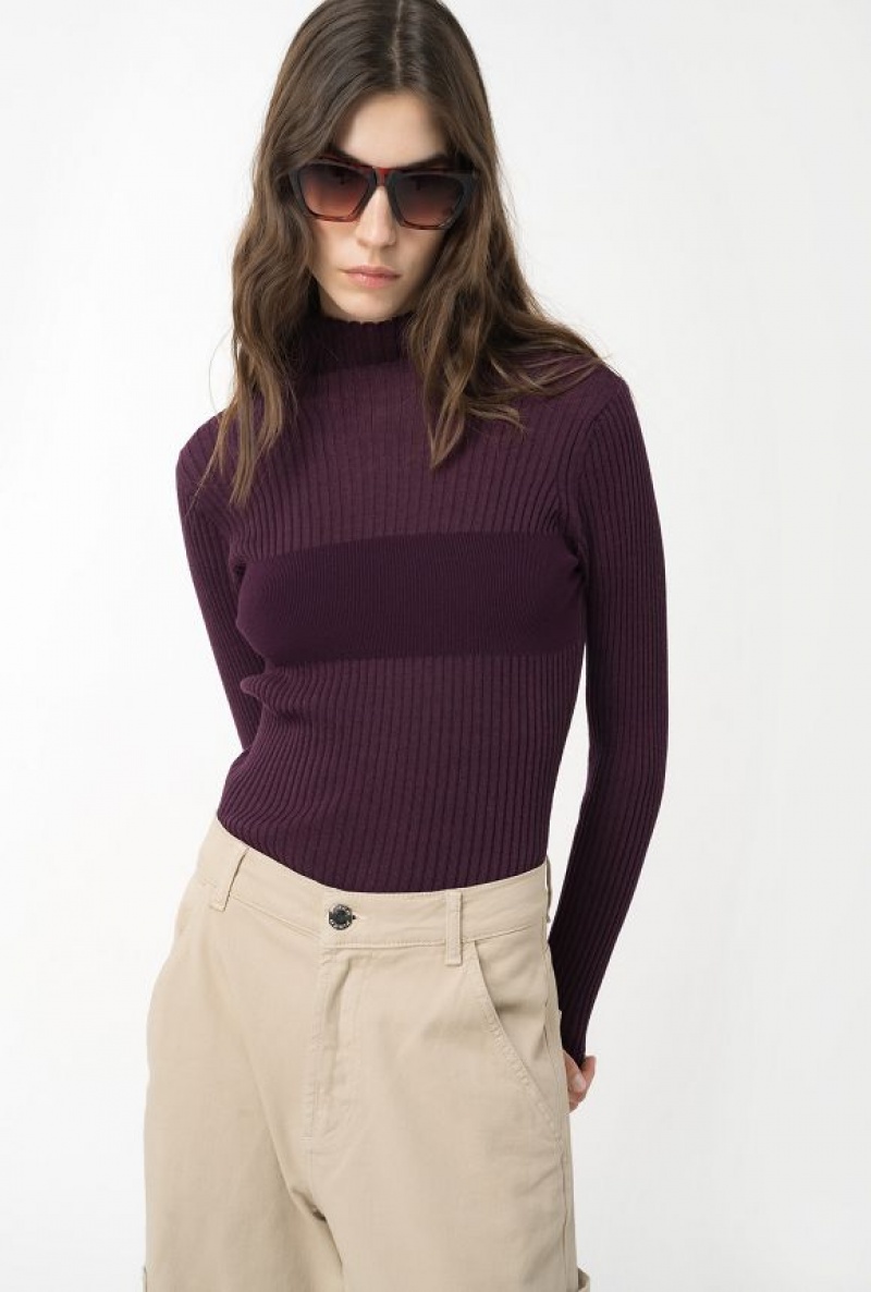 Pinko Ribbed Knit Turtleneck POTENT PURPLE | SN-PKO33419