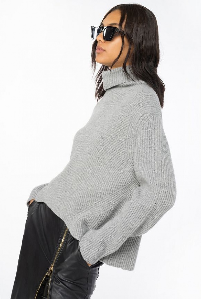 Pinko Ribbed Turtleneck Sweater GREY-MONUMENT GREY | SN-PKO33504