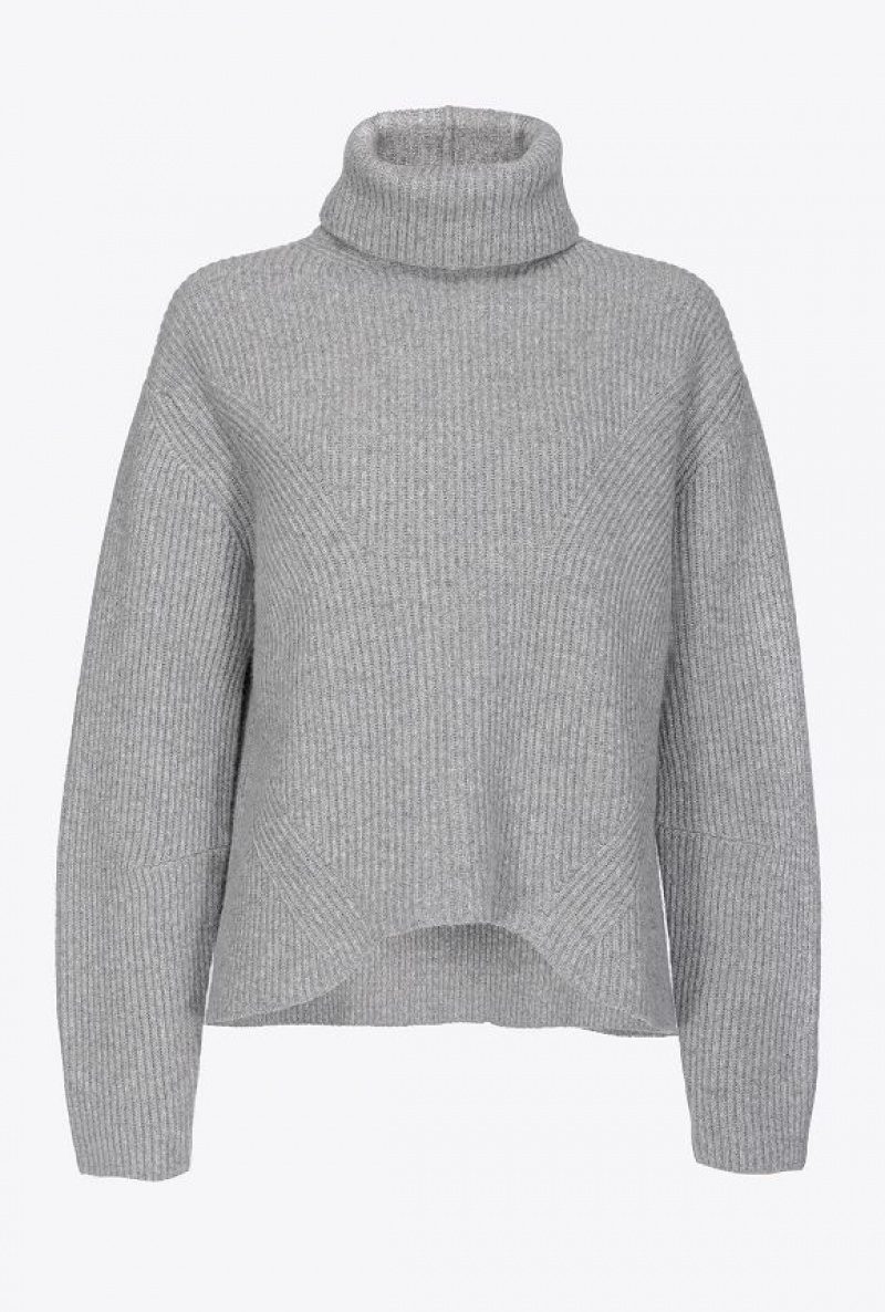 Pinko Ribbed Turtleneck Sweater GREY-MONUMENT GREY | SN-PKO33504