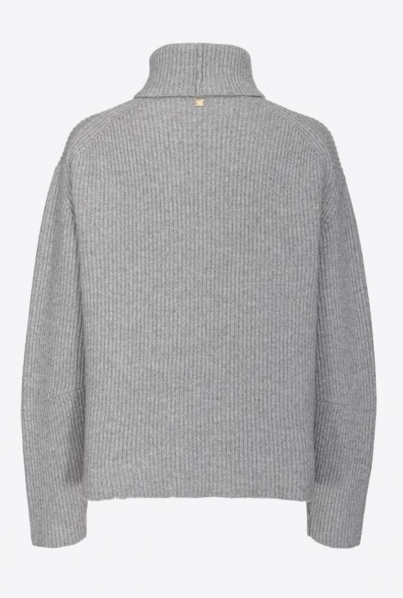 Pinko Ribbed Turtleneck Sweater GREY-MONUMENT GREY | SN-PKO33504