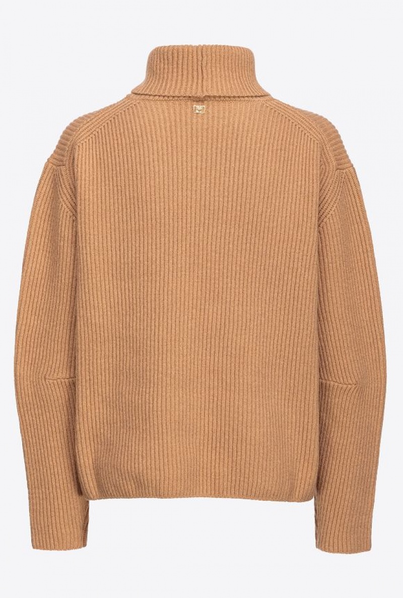 Pinko Ribbed Turtleneck Sweater TANNIN BEIGE | SN-PKO33567