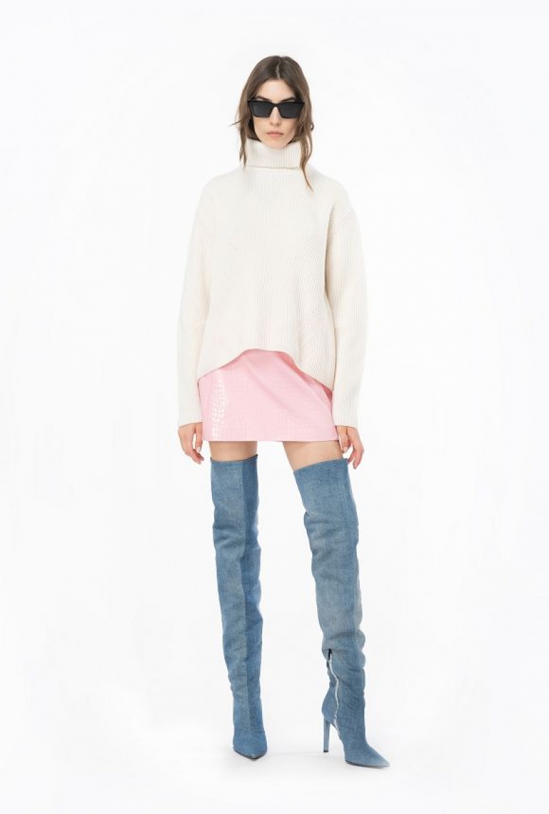 Pinko Ribbed Turtleneck Sweater VANILLA ICE-CREAM WHITE | SN-PKO33546