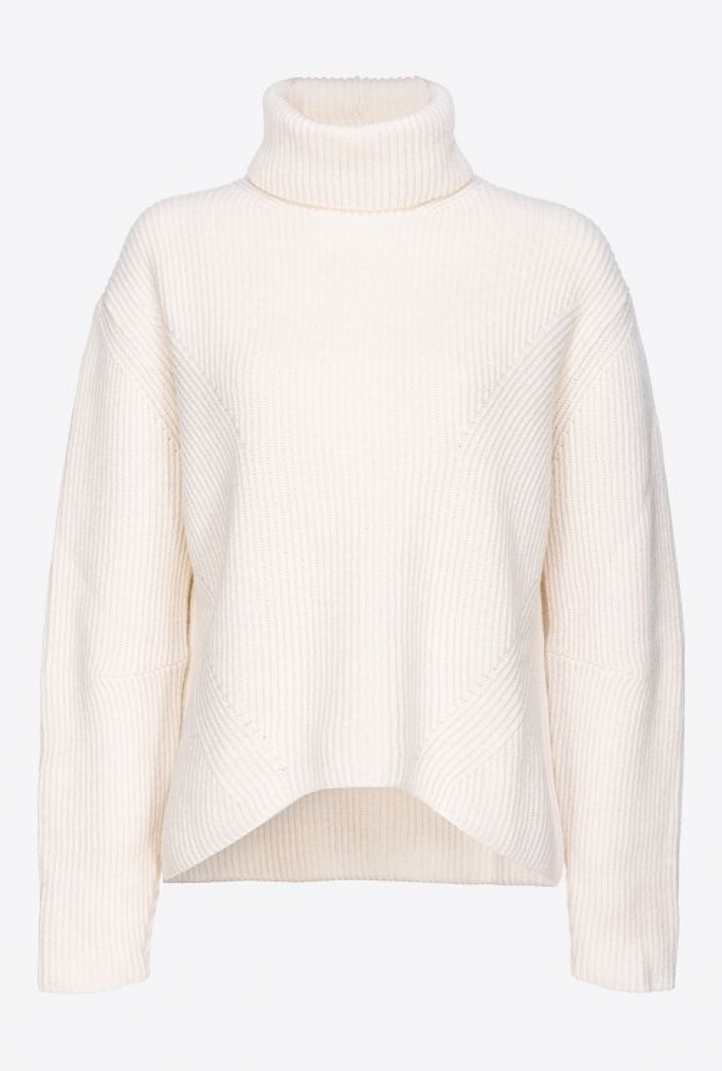 Pinko Ribbed Turtleneck Sweater VANILLA ICE-CREAM WHITE | SN-PKO33546