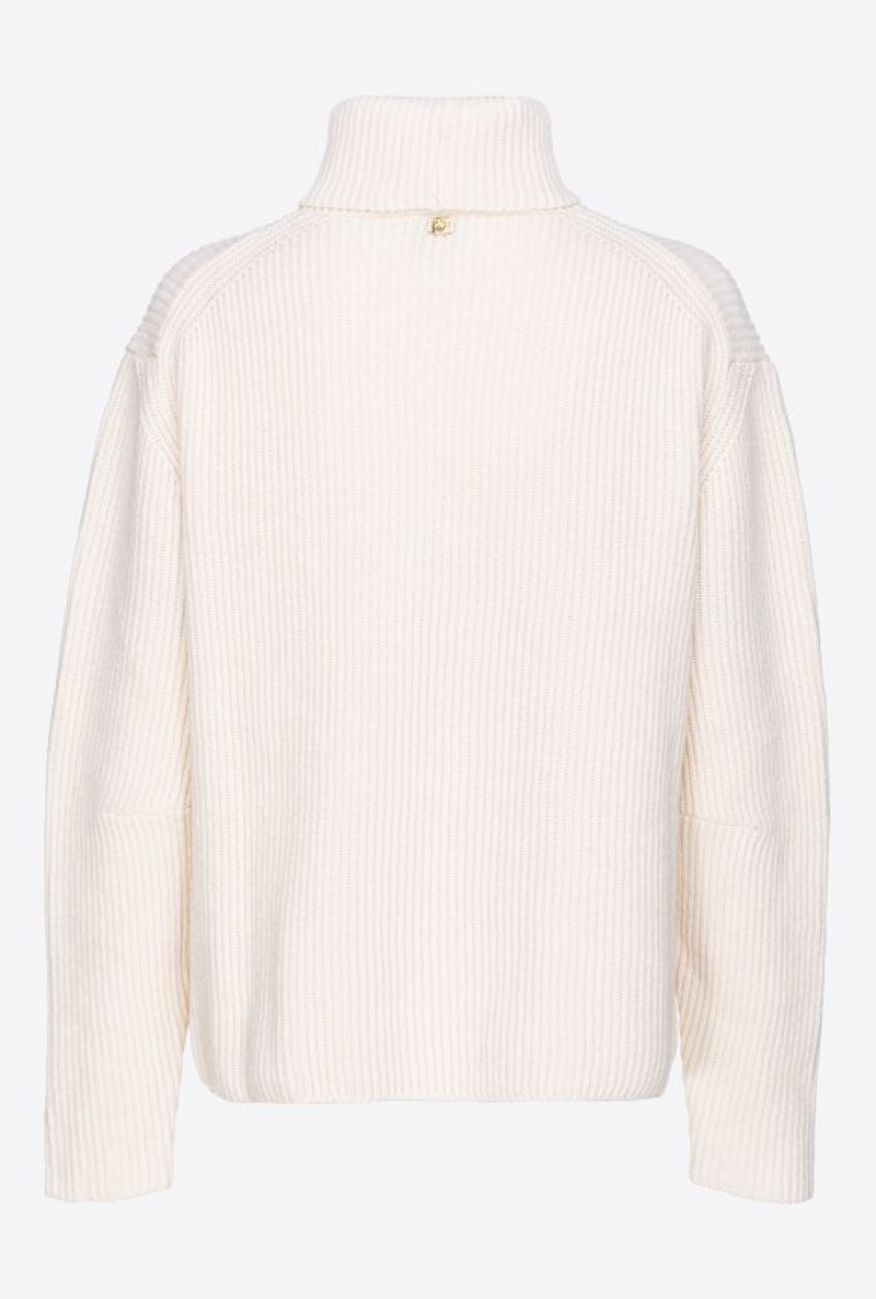 Pinko Ribbed Turtleneck Sweater VANILLA ICE-CREAM WHITE | SN-PKO33546