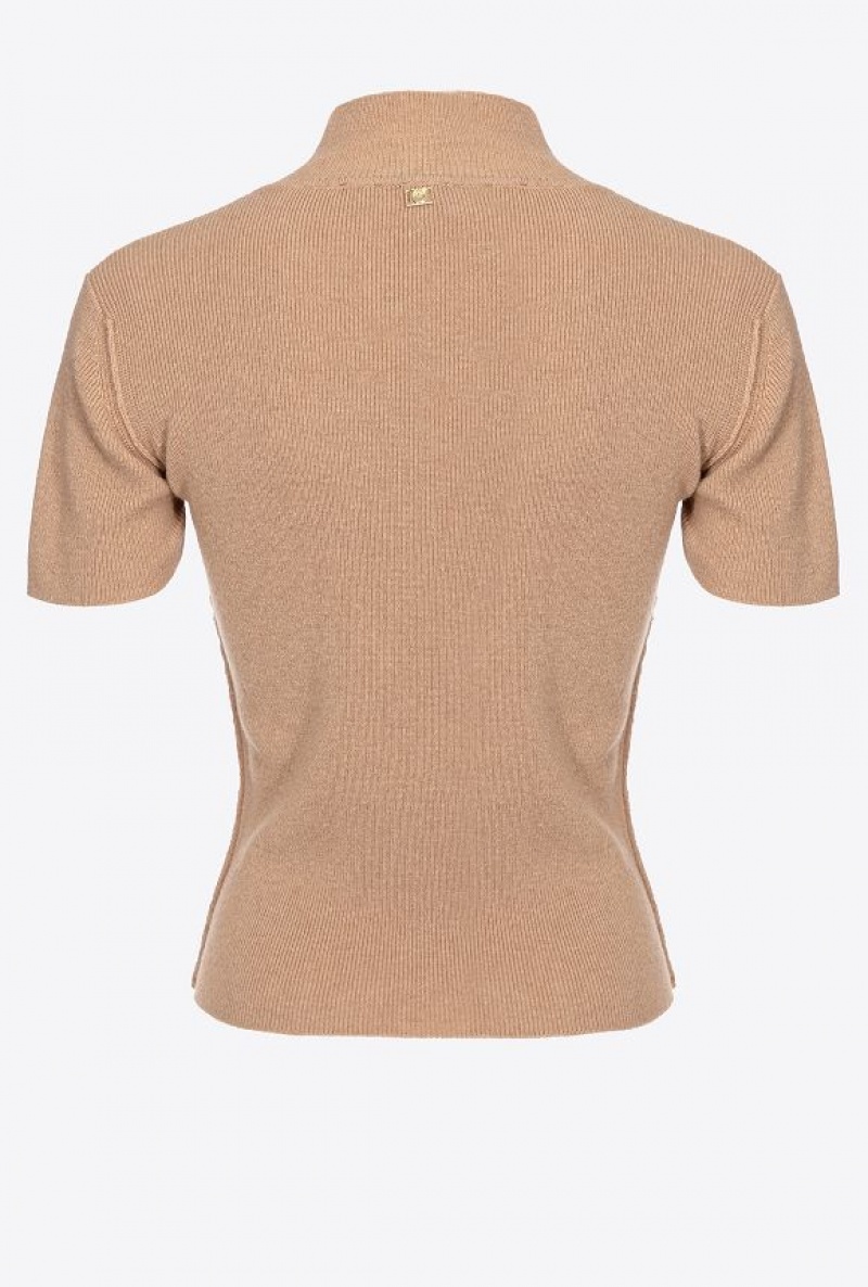 Pinko Ribbed Wool And Cashmere Sweater TANNIN BEIGE | SN-PKO33958