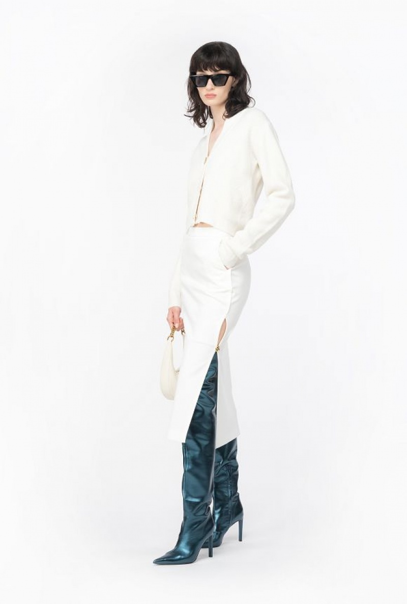 Pinko Ribbed Wool Cardigan MILK WHITE | SN-PKO33506