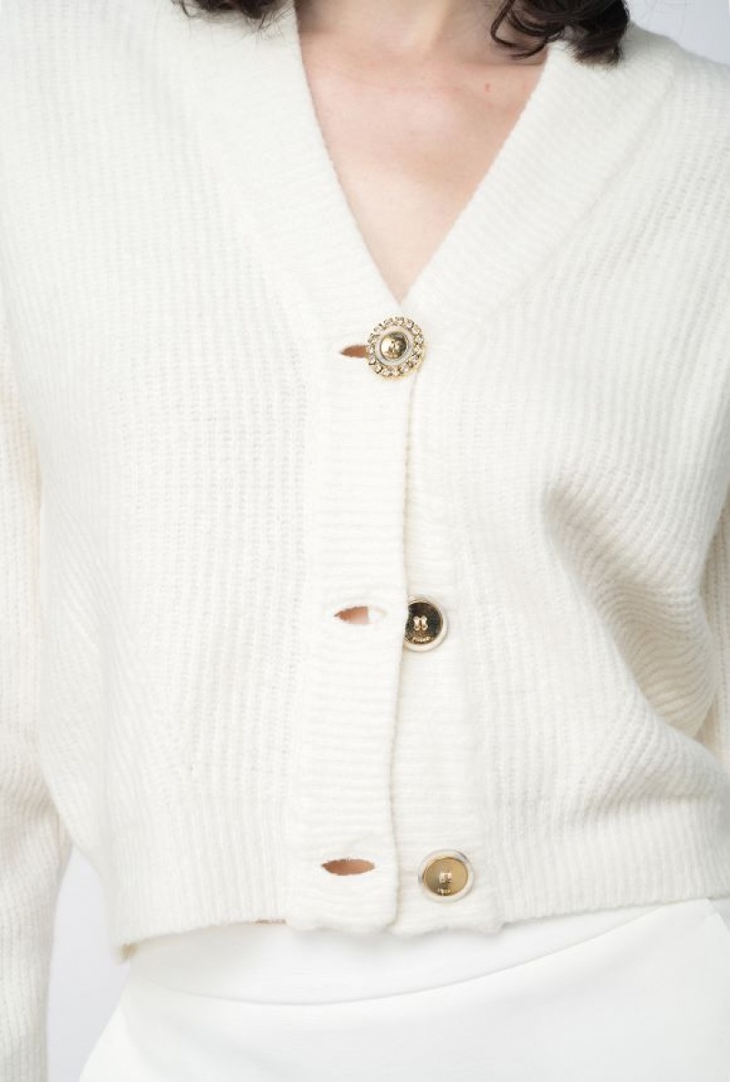 Pinko Ribbed Wool Cardigan MILK WHITE | SN-PKO33506