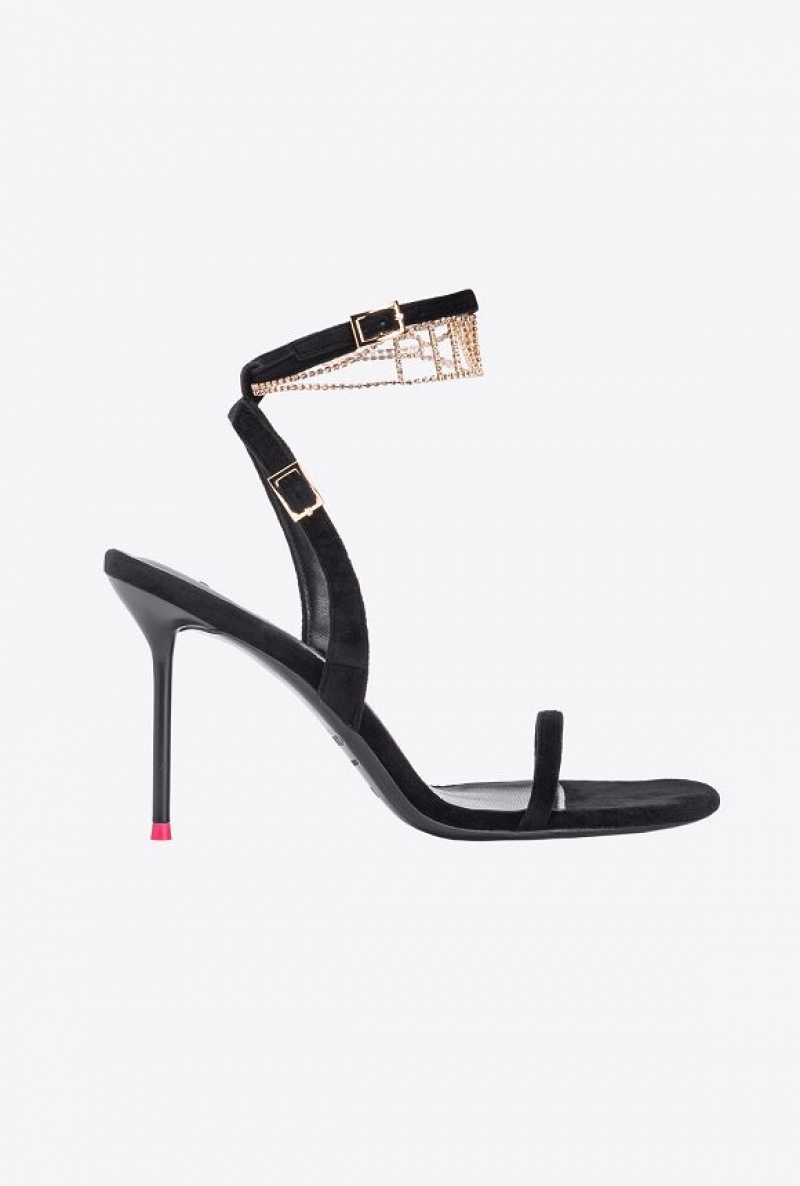 Pinko Sandals With Bejewelled Anklet LIMO BLACK | SN-PKO34164