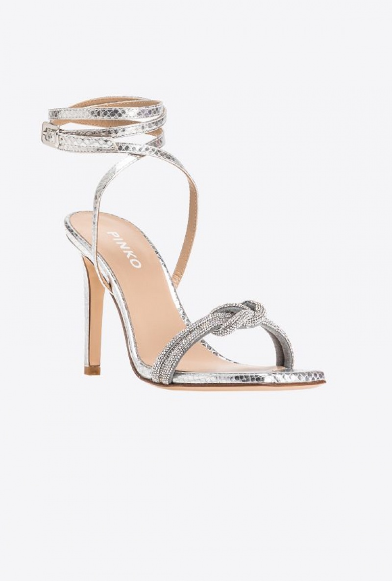 Pinko Sandals With Rhinestone Knot SILVER | SN-PKO34162