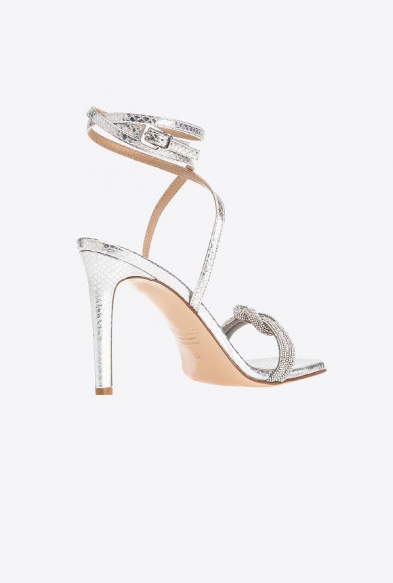 Pinko Sandals With Rhinestone Knot SILVER | SN-PKO34162