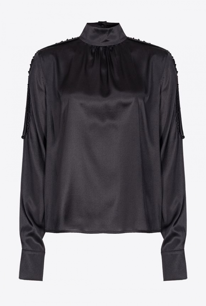 Pinko Satin Blouse With Mini Ruches LIMO BLACK | SN-PKO33206