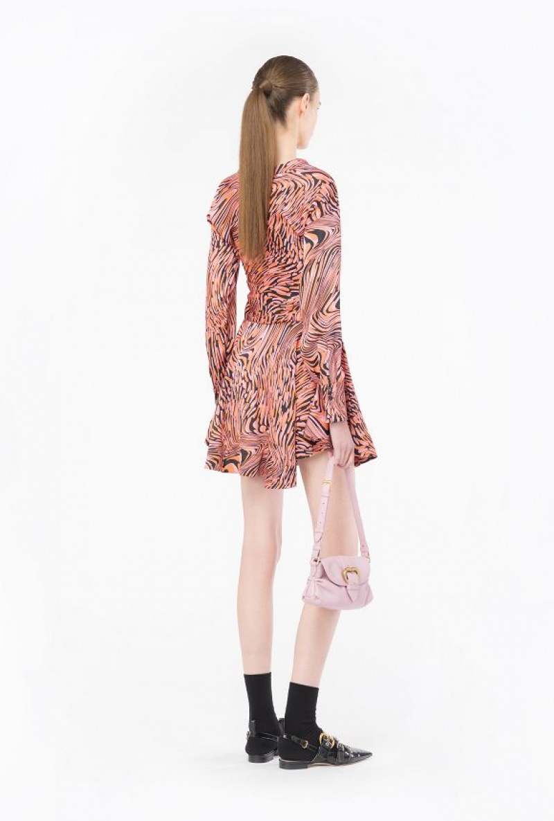 Pinko Satin Mini Dress With Distorted Print BLACK/PINK/ORANGE | SN-PKO32978