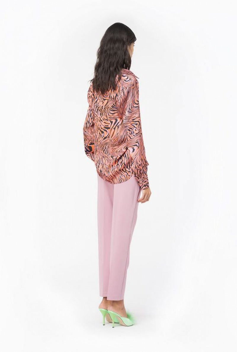 Pinko Satin Shirt With Distorted Print BLACK/PINK/ORANGE | SN-PKO33137