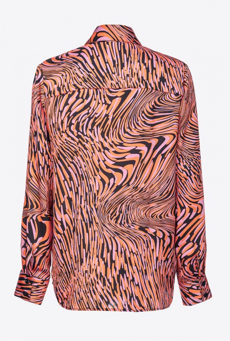 Pinko Satin Shirt With Distorted Print BLACK/PINK/ORANGE | SN-PKO33137