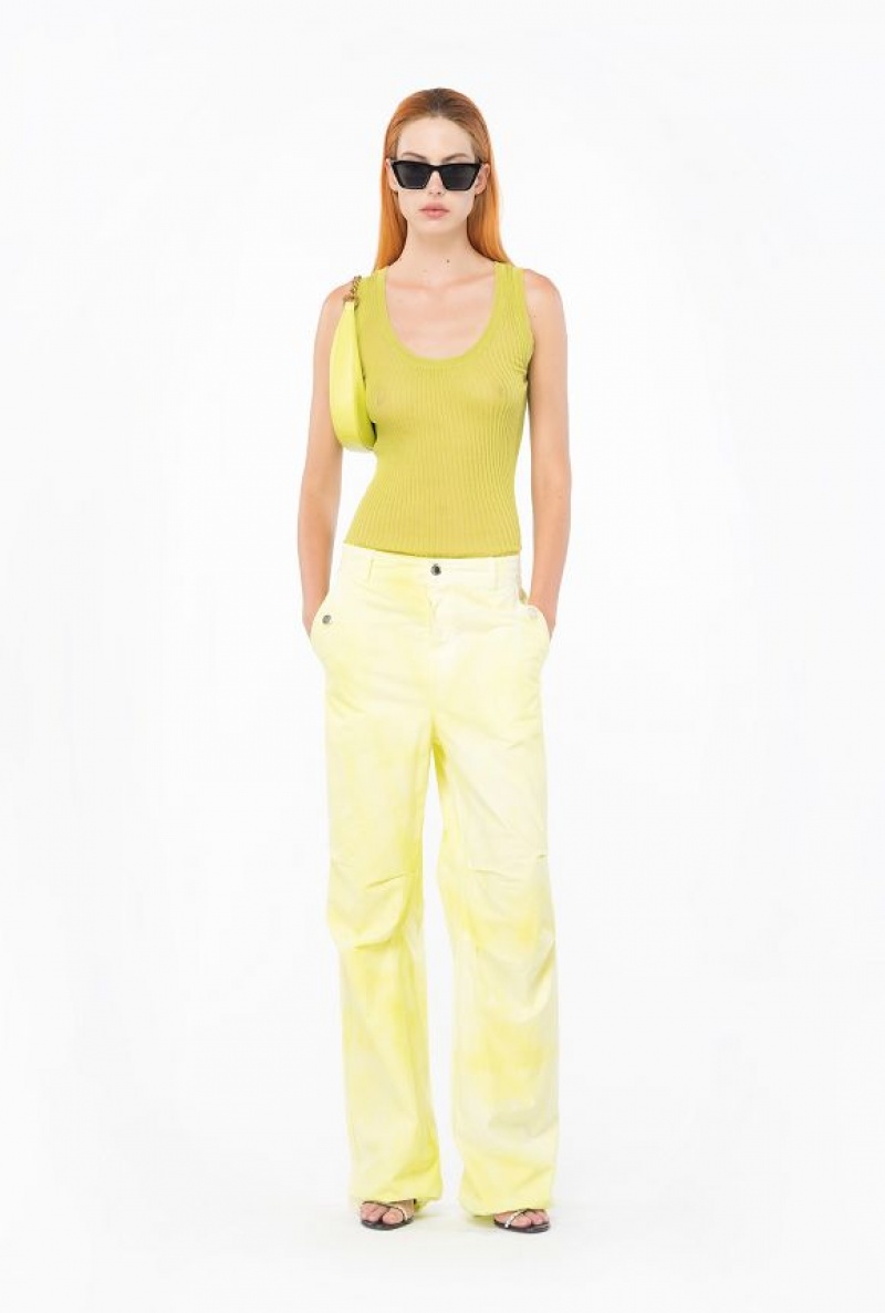 Pinko Semi-transparent Ribbed Vest Top DARK CITRON | SN-PKO33275