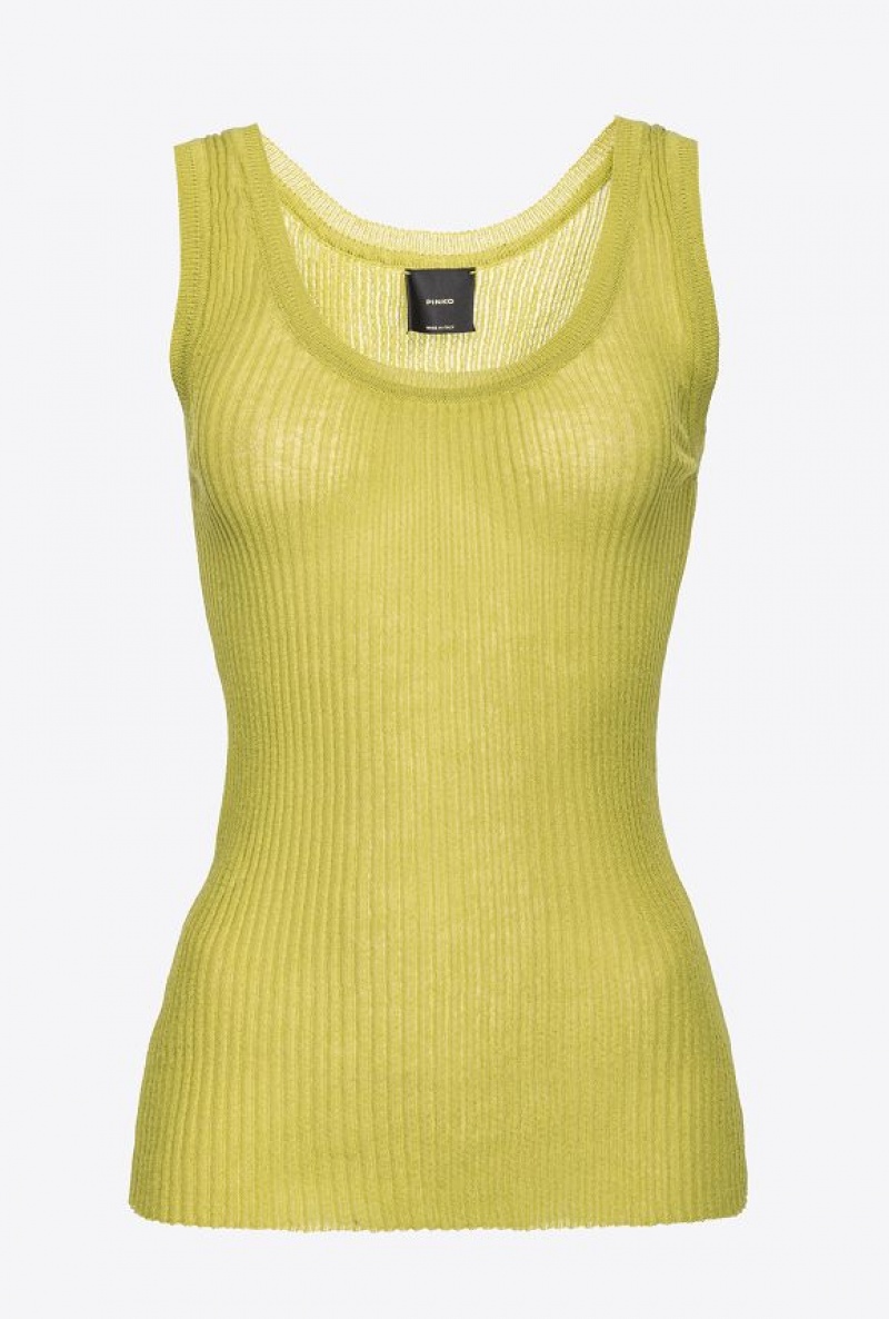 Pinko Semi-transparent Ribbed Vest Top DARK CITRON | SN-PKO33275