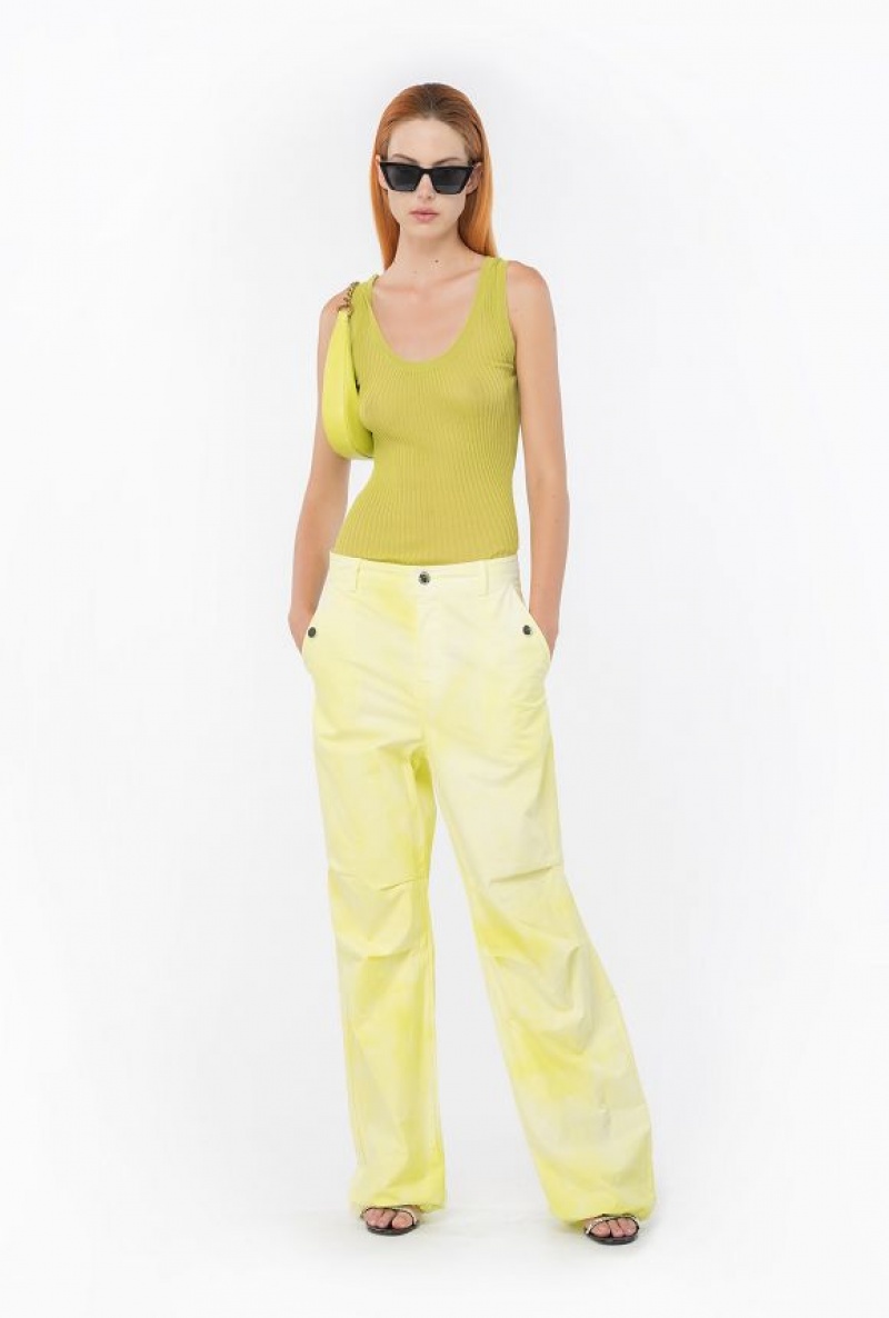 Pinko Semi-transparent Ribbed Vest Top DARK CITRON | SN-PKO33275